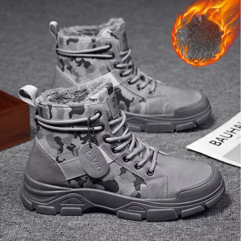 Bota militar masculina Ferrutini FRT246, em lona, com design moderno, solado antiderrapante de borracha, palmilha EVA, altura no tornozelo, disponível em preta, cinza e cáqui.