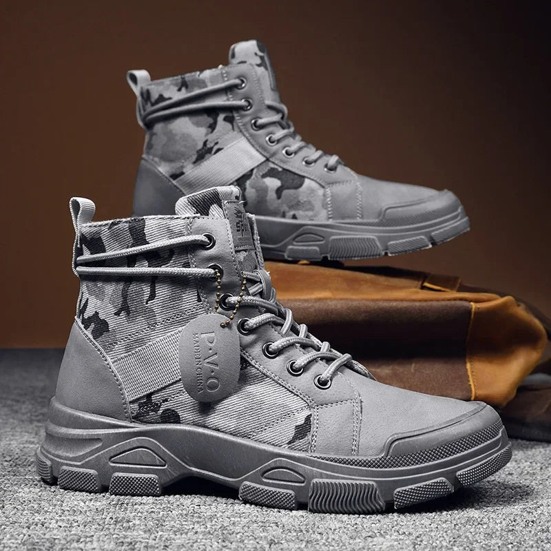 Bota militar masculina Ferrutini FRT246, em lona, com design moderno, solado antiderrapante de borracha, palmilha EVA, altura no tornozelo, disponível em preta, cinza e cáqui.
