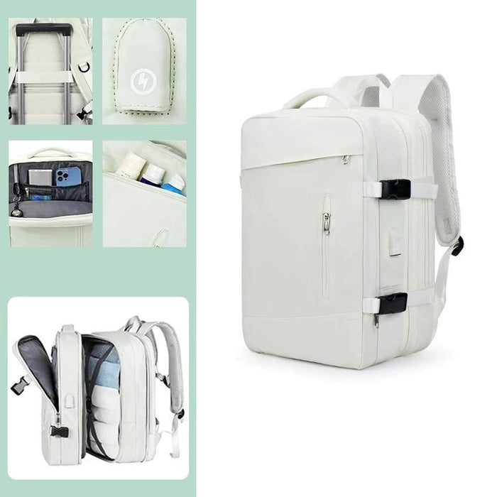 Mochila Ferrutini FRT425, em nylon resistente, 36-75L, com USB e divisórias, softback, ideal para viagens, negócios ou lazer, design elegante e confortável.