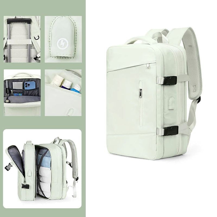 Mochila Ferrutini FRT425, em nylon resistente, 36-75L, com USB e divisórias, softback, ideal para viagens, negócios ou lazer, design elegante e confortável.