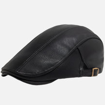 Boina inglesa masculina de couro Ferrutini FRT279, com design clássico, em couro premium, ajustável (55-60 cm), ideal para looks casuais ou formais, em cáqui, marrom, cinza escuro e preto.