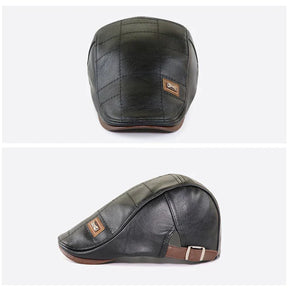 Boina italiana masculina de couro Ferrutini FRT278, com design clássico, em couro premium, ajustável (56-60 cm), ideal para looks casuais ou formais, em preto, marrom claro e marrom escuro.