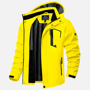 Jaqueta impermeável masculina Ferrutini FRT166, com design moderno, em poliéster, espessura grossa, com capuz, ideal para dias chuvosos e atividades ao ar livre, com zíperes frontais.
