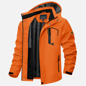 Jaqueta impermeável masculina Ferrutini FRT166, com design moderno, em poliéster, espessura grossa, com capuz, ideal para dias chuvosos e atividades ao ar livre, com zíperes frontais.