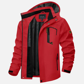 Jaqueta impermeável masculina Ferrutini FRT166, com design moderno, em poliéster, espessura grossa, com capuz, ideal para dias chuvosos e atividades ao ar livre, com zíperes frontais.