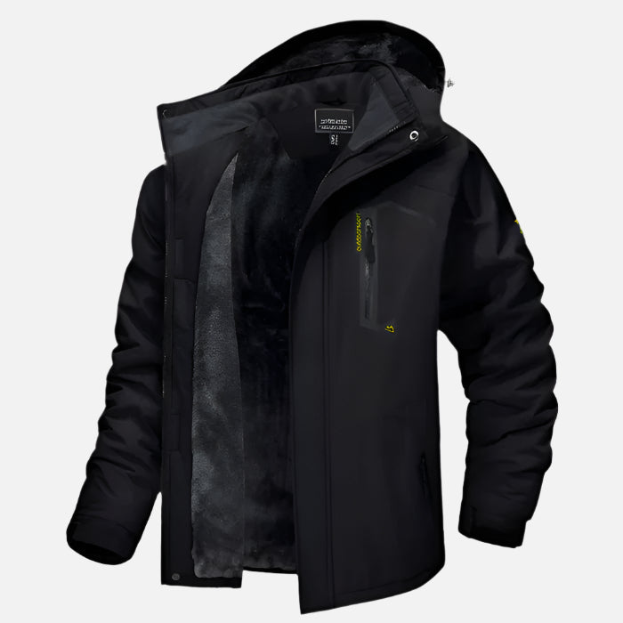 Jaqueta masculina forrada Ferrutini FRT207, em poliéster, com capuz, espessura grossa, protege até -30ºC, ideal para climas rigorosos e atividades ao ar livre, com zíper frontal.