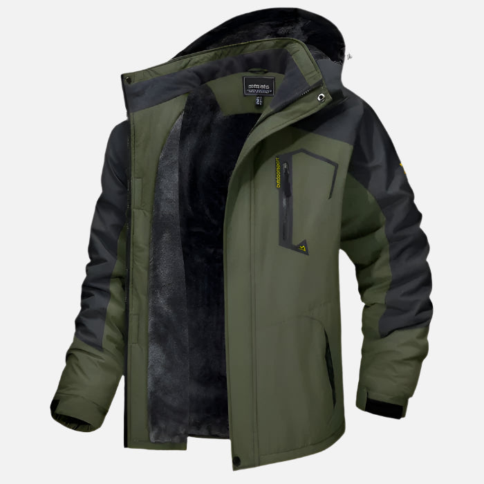 Jaqueta masculina forrada Ferrutini FRT207, em poliéster, com capuz, espessura grossa, protege até -30ºC, ideal para climas rigorosos e atividades ao ar livre, com zíper frontal.