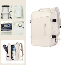 Mochila Ferrutini FRT425, em nylon resistente, 36-75L, com USB e divisórias, softback, ideal para viagens, negócios ou lazer, design elegante e confortável.