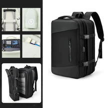 Mochila Ferrutini FRT425, em nylon resistente, 36-75L, com USB e divisórias, softback, ideal para viagens, negócios ou lazer, design elegante e confortável.