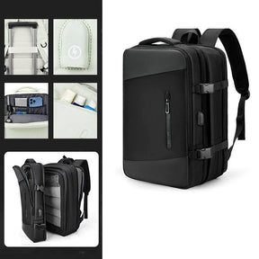 Mochila Ferrutini FRT425, em nylon resistente, 36-75L, com USB e divisórias, softback, ideal para viagens, negócios ou lazer, design elegante e confortável.