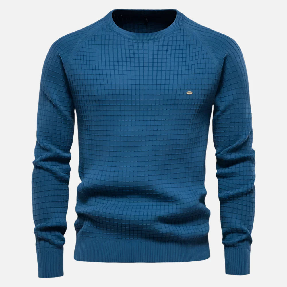 Suéter masculino em lã Ferrutini FRT225, com design clássico, em lã premium, ideal para looks casuais ou formais, com manga comprida e caimento elegante.