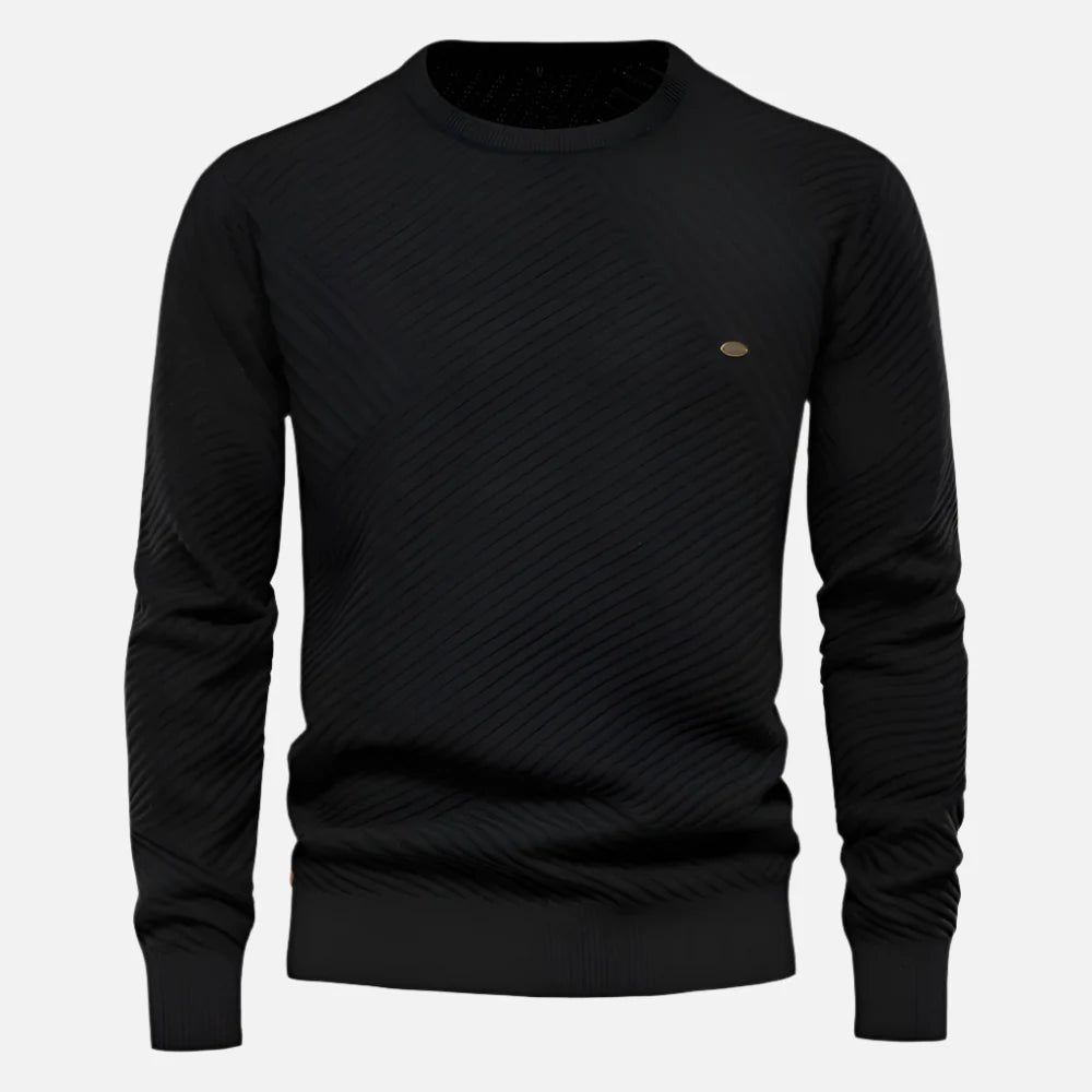 Suéter masculino em lã Ferrutini FRT229, com design sofisticado, em lã premium, gola redonda, ideal para looks casuais ou formais, com manga comprida e caimento slim fit.