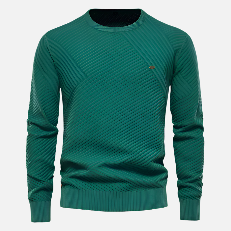 Suéter masculino em lã Ferrutini FRT229, com design sofisticado, em lã premium, gola redonda, ideal para looks casuais ou formais, com manga comprida e caimento slim fit.
