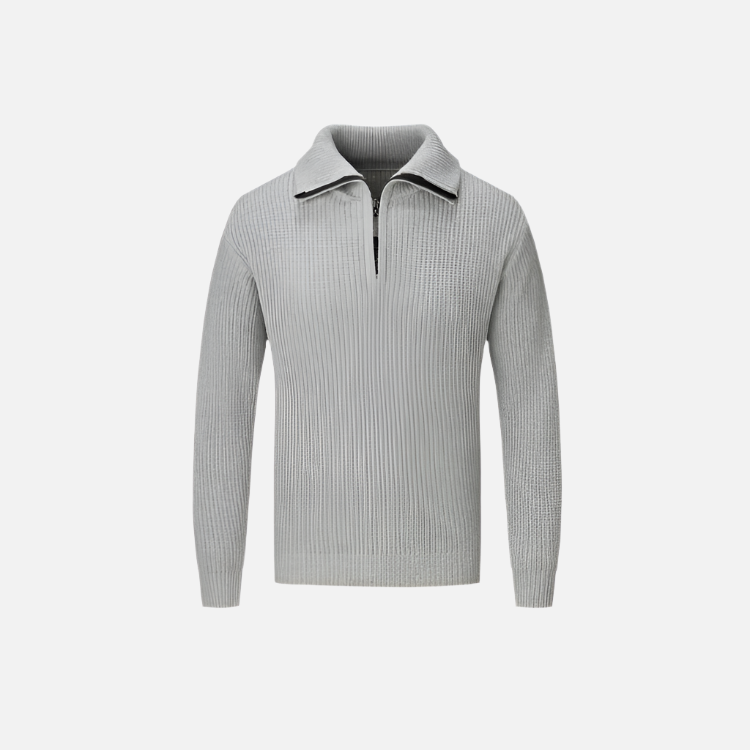Suéter masculino em tricot Ferrutini FRT222, com design sofisticado, em algodão, respirável e sustentável, ideal para looks casuais ou formais, com manga comprida e zíper.