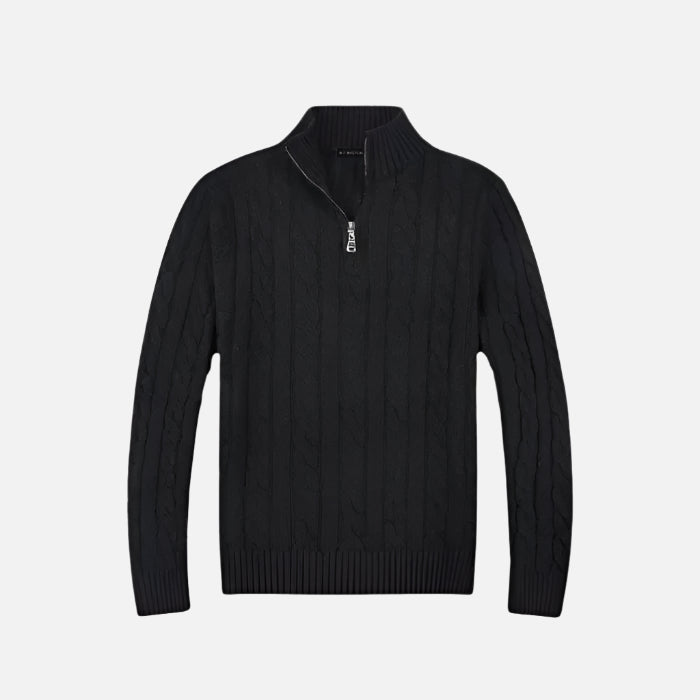 Suéter masculino em tricot Ferrutini FRT221, com design elegante, em algodão, meio zíper, respirável e sustentável, ideal para sobreposições sofisticadas, com manga comprida.