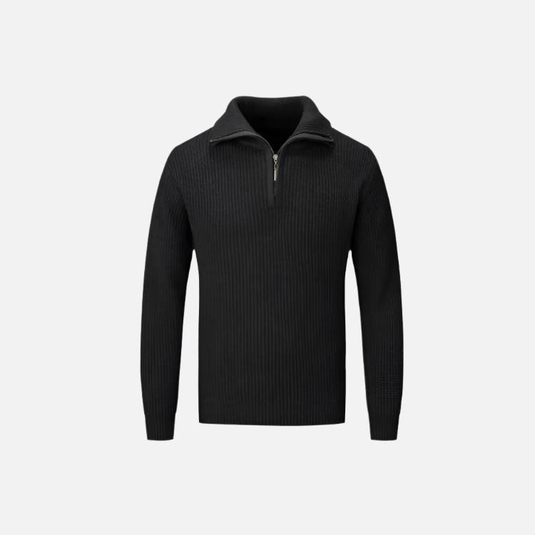 Suéter masculino em tricot Ferrutini FRT222, com design sofisticado, em algodão, respirável e sustentável, ideal para looks casuais ou formais, com manga comprida e zíper.