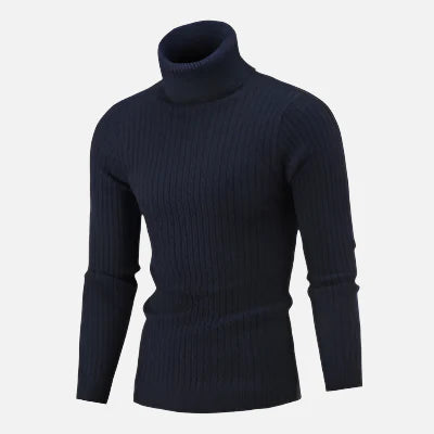 Suéter masculino Ferrutini FRT231, em lã premium, gola alta, manga comprida, design sofisticado, ideal para looks casuais ou formais, confortável para dias frios.